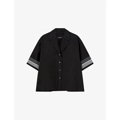 Joseph Womens Leopold Embroidered-stripe Short-sleeve Cotton And Silk-blend Blouse Black