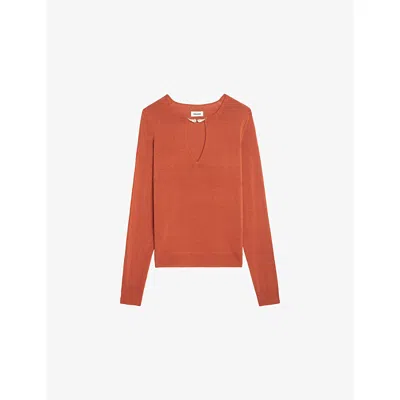 Zadig & Voltaire Womens Sayan Wing-embellished Long-sleeve Cotton-blend Jumper Sienna In Orange