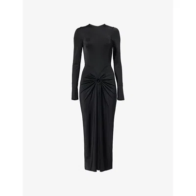 Victoria Beckham Womens Ruched Long-sleeves Stretch-woven Midi Dress Black
