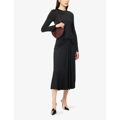 Victoria Beckham Womens Ruched Long-sleeves Stretch-woven Midi Dress Black