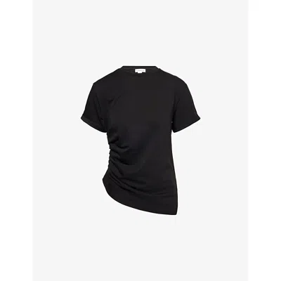 Victoria Beckham Asymmetric Hem Gathered Detail T-shirt In Black