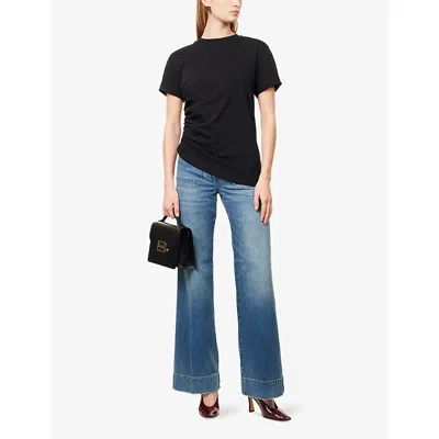 Victoria Beckham Asymmetric Hem Gathered Detail T-shirt In Black