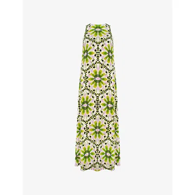 Ro&zo Womens Mosaic-print Round-neck Stretch-woven Maxi Dress Green In Multi