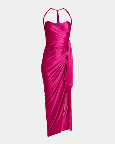 Balmain Long Satin Draped Halter Neck Dress
