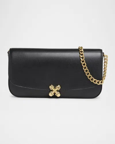 Alexander Mcqueen Black Leather Skull Flower Small Shoulder Bag In Animal Print