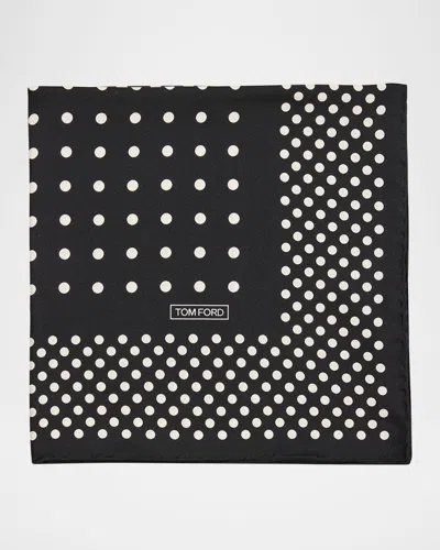Tom Ford Polka Dot Printed Pocket Square In Black