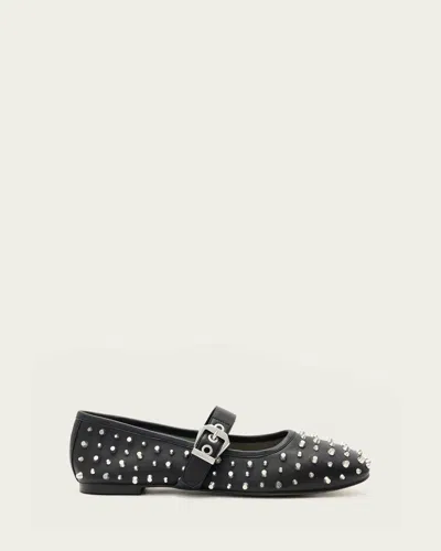 Allsaints Leather Holly Stud Ballet Flats In Black