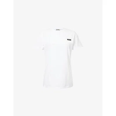 Miu Miu Womens Bianco+bianco+bianco Brand-patch Round-neck Pack Of Three Cotton-jersey T-shirts Xs