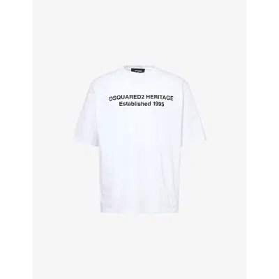 Dsquared2 Mens White Heritage 95 Text-print Cotton T-shirt In White