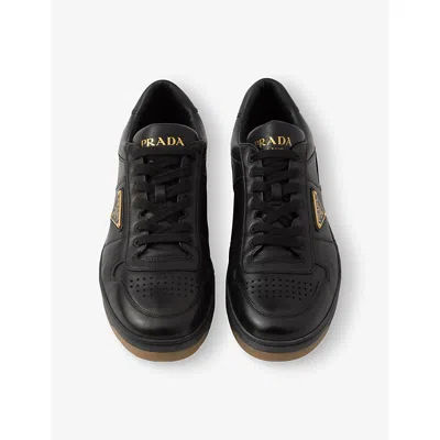 Prada Enamel-triangle Leather Sneakers