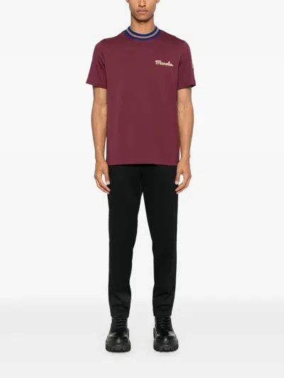 Moncler Logo Cotton Jersey T-shirt In Burgundy