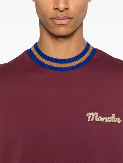 Moncler Logo Cotton Jersey T-shirt In Burgundy