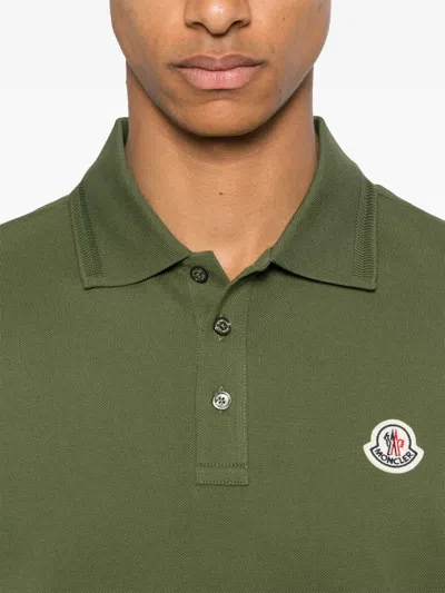 Moncler Embroidered Logo Cotton Piquet Polo Shirt In Green
