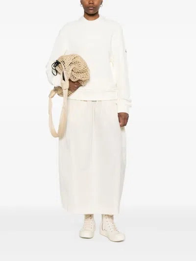 Moncler Crew Neck Sweatshirt Long Sleeves Ribbed Trims In White