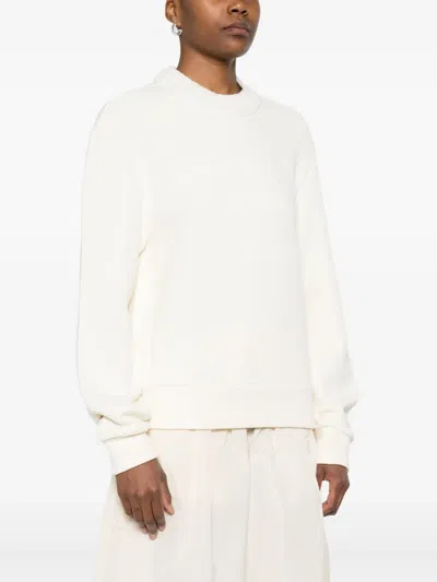 Moncler Crew Neck Sweatshirt Long Sleeves Ribbed Trims In White