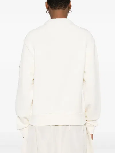 Moncler Crew Neck Sweatshirt Long Sleeves Ribbed Trims In White
