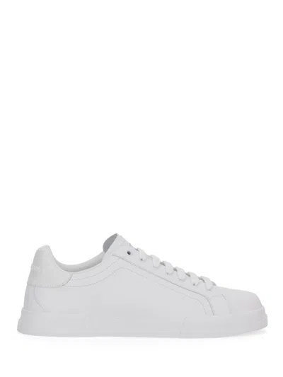 Dolce & Gabbana Portofino Vintage Leather Low-top Sneakers In White
