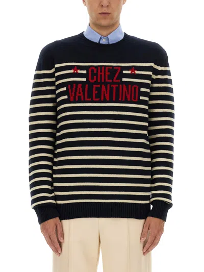 Valentino "chez Valentine" Wool Sweater In Blue