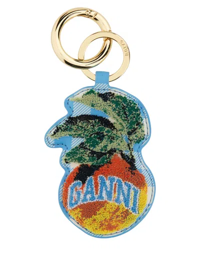 Ganni Apple Keyring Checkered Pattern Embroidered Design In Multi