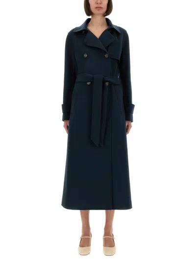 S Max Mara Virgin Wool Double-breasted Coat In Blue