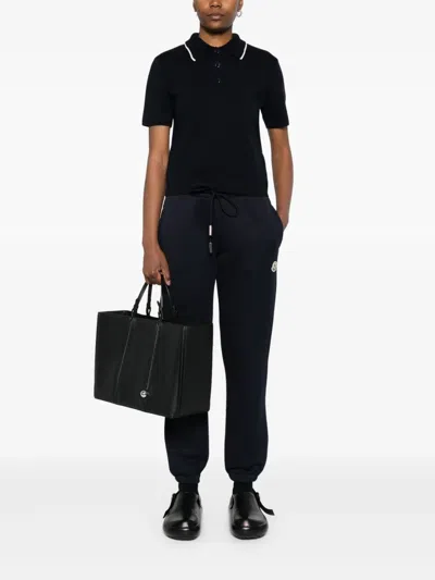 Moncler Blue Cotton Jogging Pants In Black