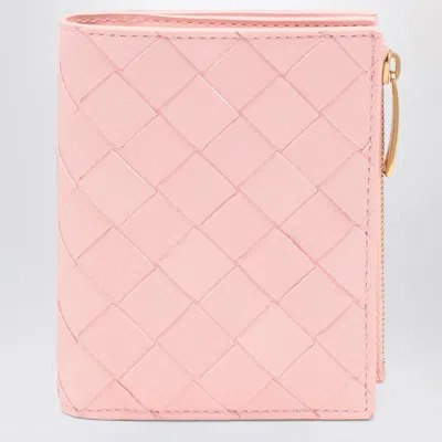 Bottega Veneta Small Bi-fold Wallet Pink In Intrecciato