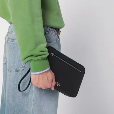 Valentino Vlogo Signature Clutch Black In Grained Calfskin