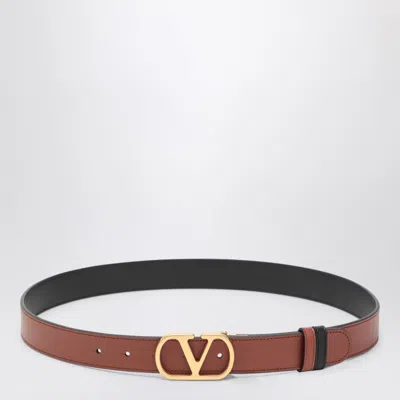 Valentino Leather Belt With Adjustable Length And Reversible In Brown