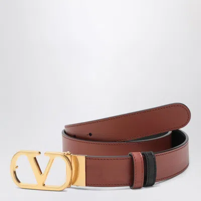 Valentino Leather Belt With Adjustable Length And Reversible In Brown