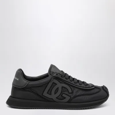 Dolce & Gabbana Low-top Nylon Sneakers With Leather Inserts In Brown