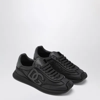 Dolce & Gabbana Low-top Nylon Sneakers With Leather Inserts In Brown