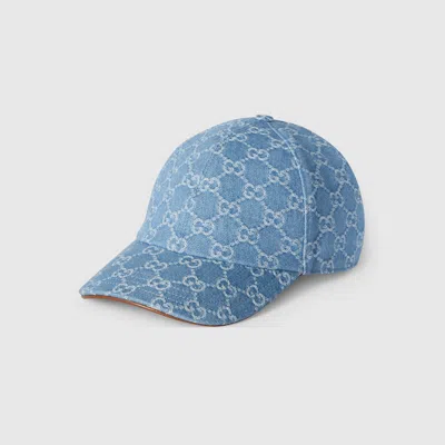 Gucci Gg Denim Baseball Hat With Horsebit In Blue