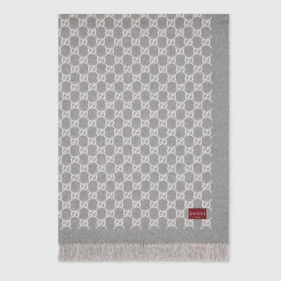 Gucci Reversible Gg Wool And Cashmere Blanket In Gray
