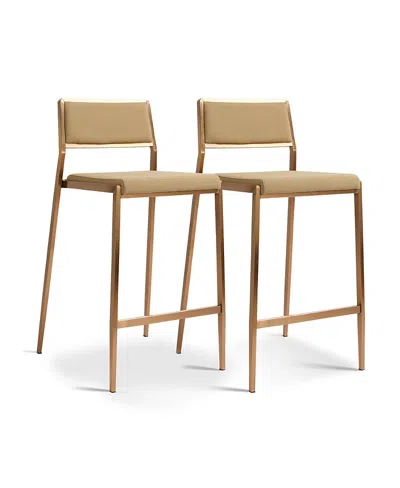 Tov Furniture Gale Performance Faux Leather Stackable Stool, Set Of 2 In Brown