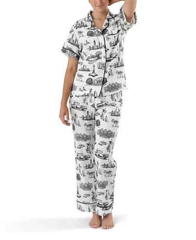 Katie Kime New York Toile Pajama Pants Set In Gray