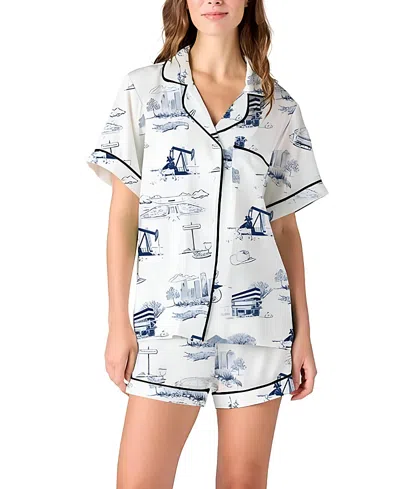 Katie Kime New Orleans Toile Pajama Short Set In Navy In Multi