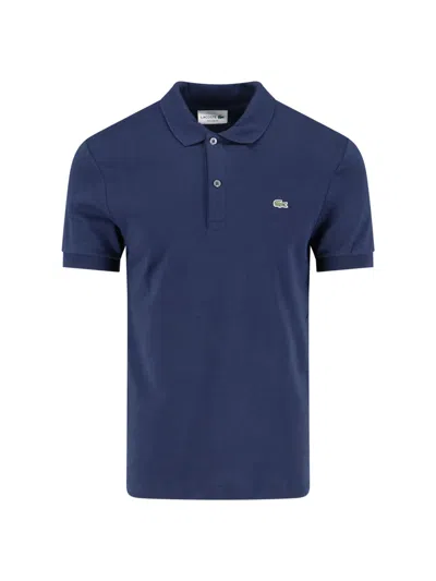 Lacoste Buttoned Collar Lightweight Cotton Polo With Classic Design In Blue
