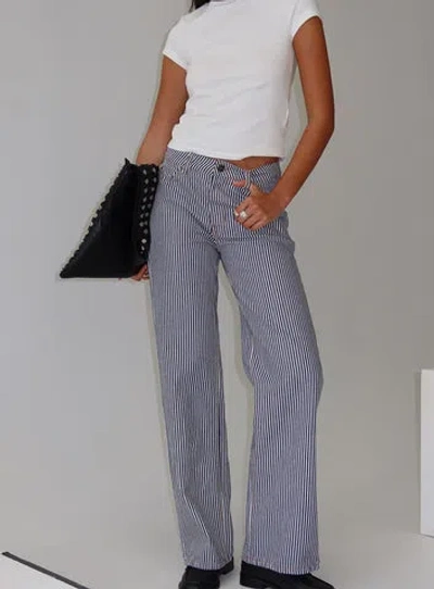 Lioness Top Model Stripe Low Rise Baggy Jeans In Navy Stripe