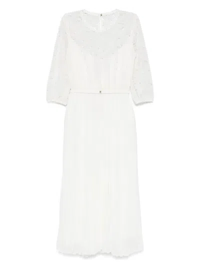 花卉刺绣百褶连衣裙