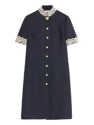 Valentino Indigo Blue Dress With Macramé Trim