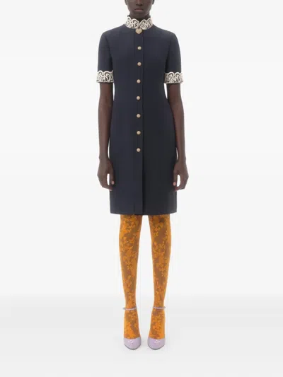 Valentino Indigo Blue Dress With Macramé Trim