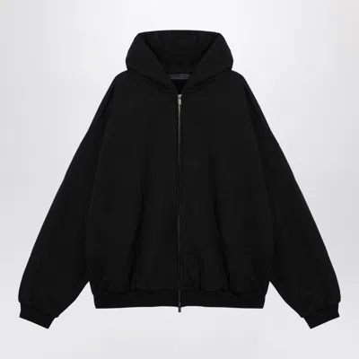 Essentials Rubberized Logo Patch Zip-up Hooded Sweatshirt In Black