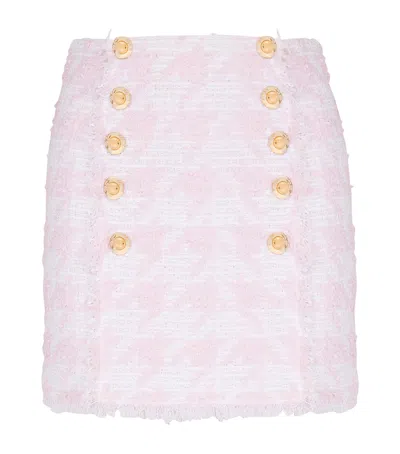 Balmain Button-embellished Tweed Skirt In Pink