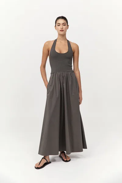 St Agni Gathered Halter Maxi Dress In Khaki