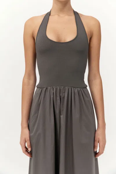 St Agni Gathered Halter Maxi Dress In Khaki