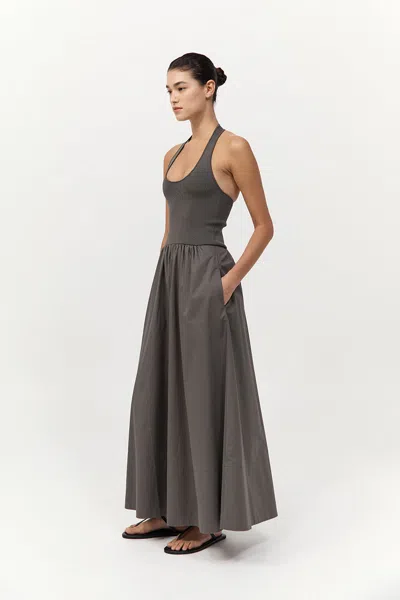 St Agni Gathered Halter Maxi Dress In Khaki
