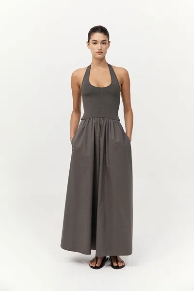 St Agni Gathered Halter Maxi Dress In Khaki