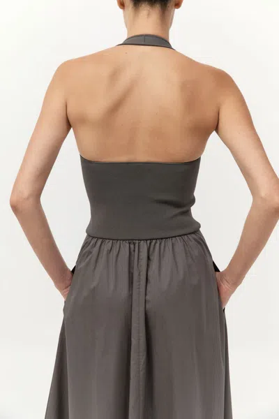 St Agni Gathered Halter Maxi Dress In Khaki