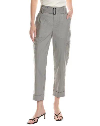 Vince Belted Linen Blend Pants In Gray