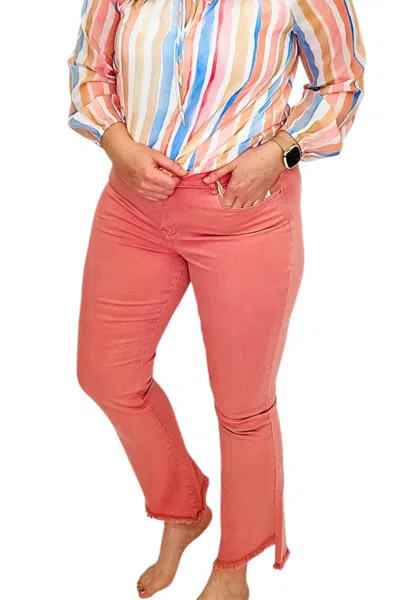 Charlie B Bell Bottom Pants With Frayed Asymmetrical Hem In Tulip Pink